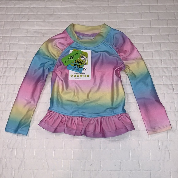 NWT Flap Happy Long Sleeve Rash Guard, Rainbow Ombré, UPF 50+, 12M - Picture 1 of 7